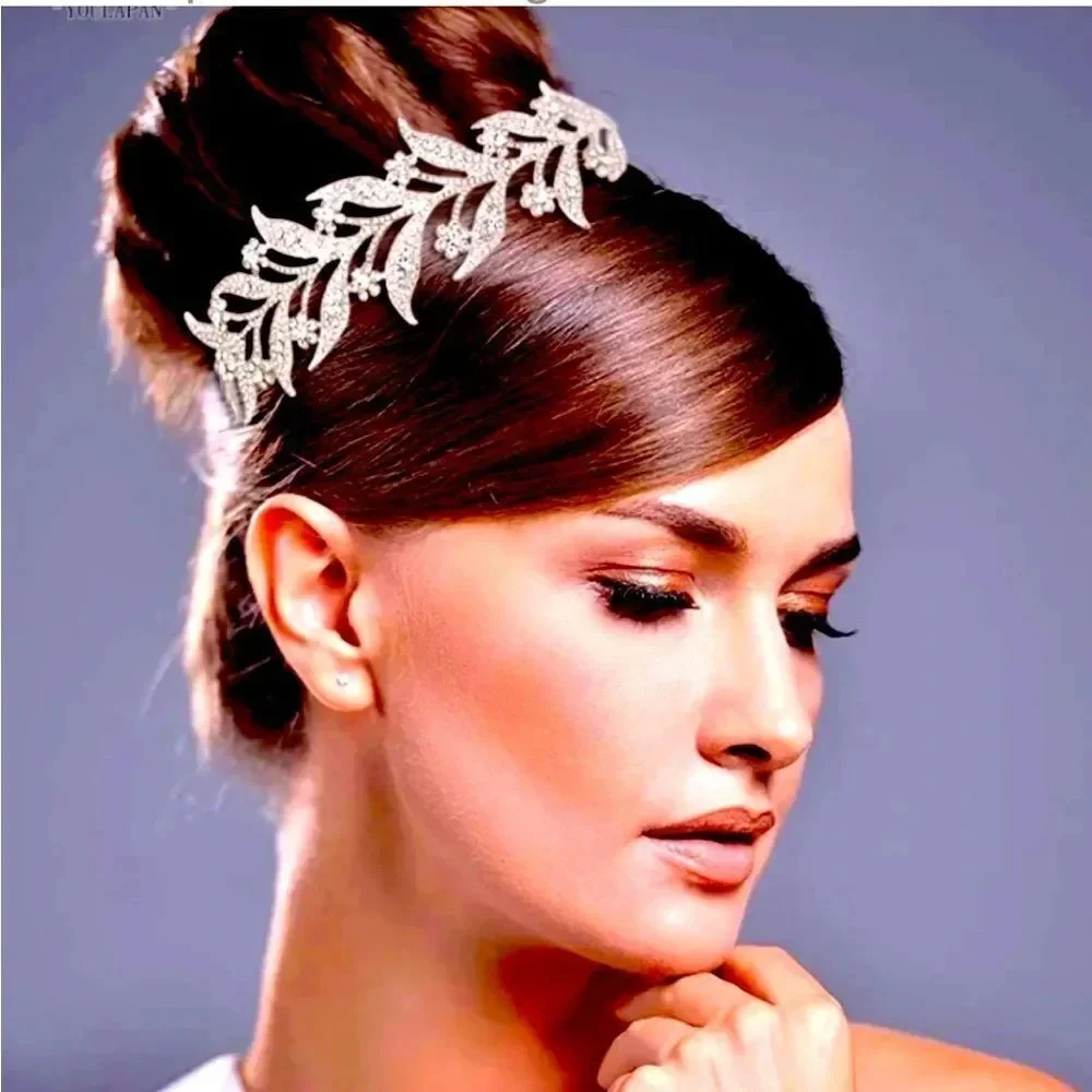 Floral Leaf Crystal Bride Wedding Fairy Rhinestone Tiara
